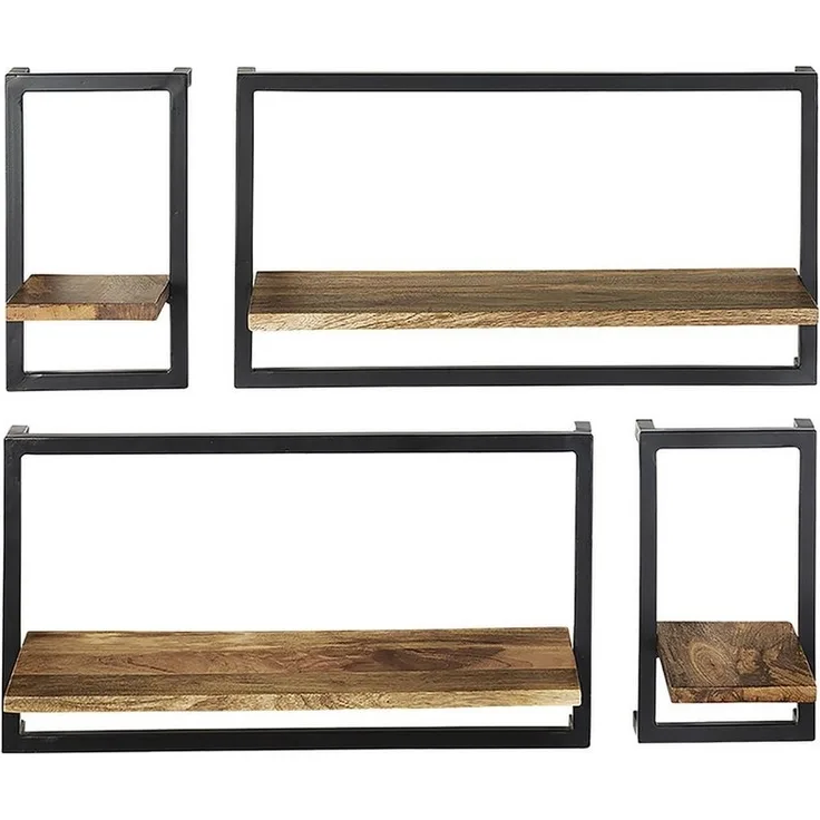 Kobolo Regal Wandregal Hänge aus Mangoholz und Metall - 4er Set