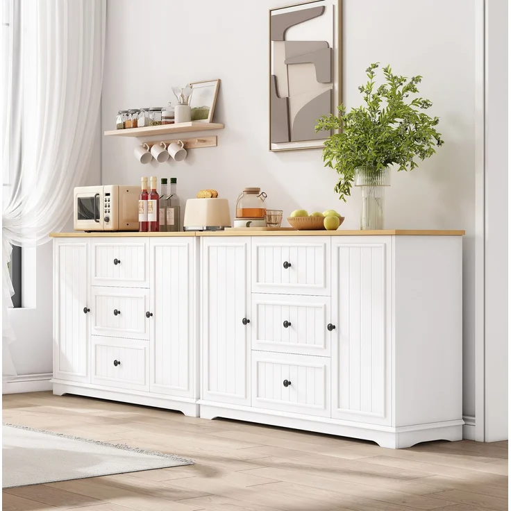 Sideboard 126 x 40 x 86 cm in Weiß mit 3 Schubladen und verstellbaren Einlegeböden – Bild 2