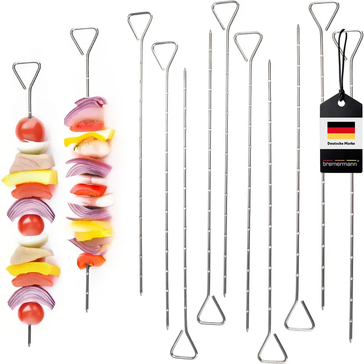 Grillspieße 12er Set aus Edelstahl ca. 29,5 cm - Schaschlik-Spieße im Vorteilspack