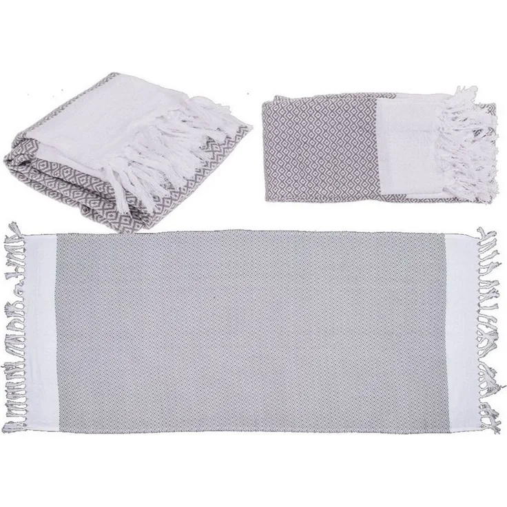 Badetuch Fouta-Hamamtuch ca. 80 x 170 cm Handtuch für Sauna & Strand grau/weiß