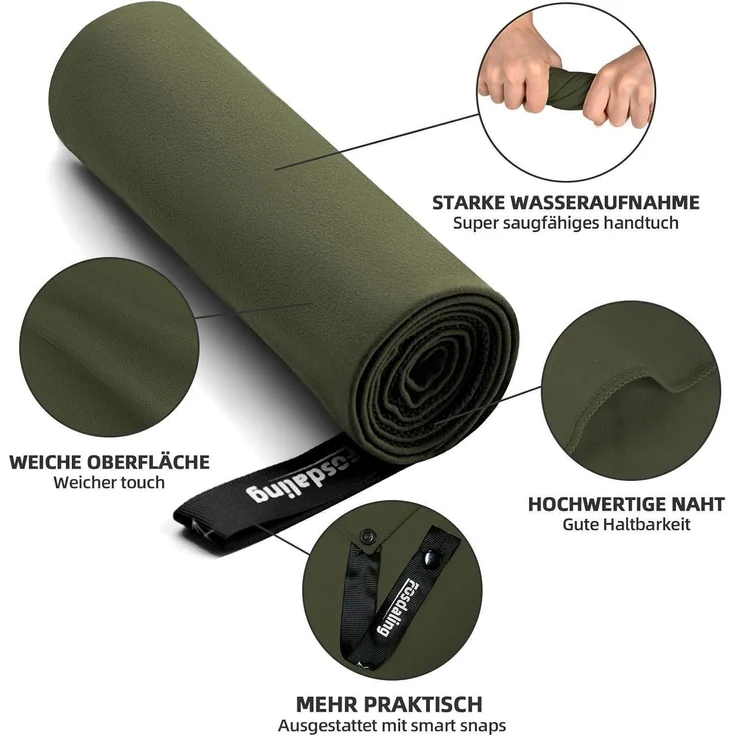 Handtuch Mikrofaser 3er 160x80 2x80x40 Strand Sport Reise Armeegrün – Bild 6
