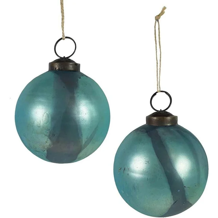 Christbaumkugeln Petrol Echt Glas 2 Stück Türkis Vintage-Stil Weihnachtskugeln – Bild 2