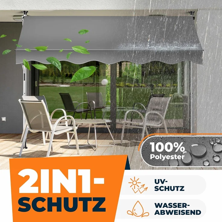 KESSER® Klemmmarkise mit Handkurbel & LED Lichterkette | Balkonmarkise ohne Bohren | Markise UV-beständig höhenverstellbar & wasserabweisend | Sonnenschutz für Balkon Terrasse & Garten Grau, 300cm – Bild 5
