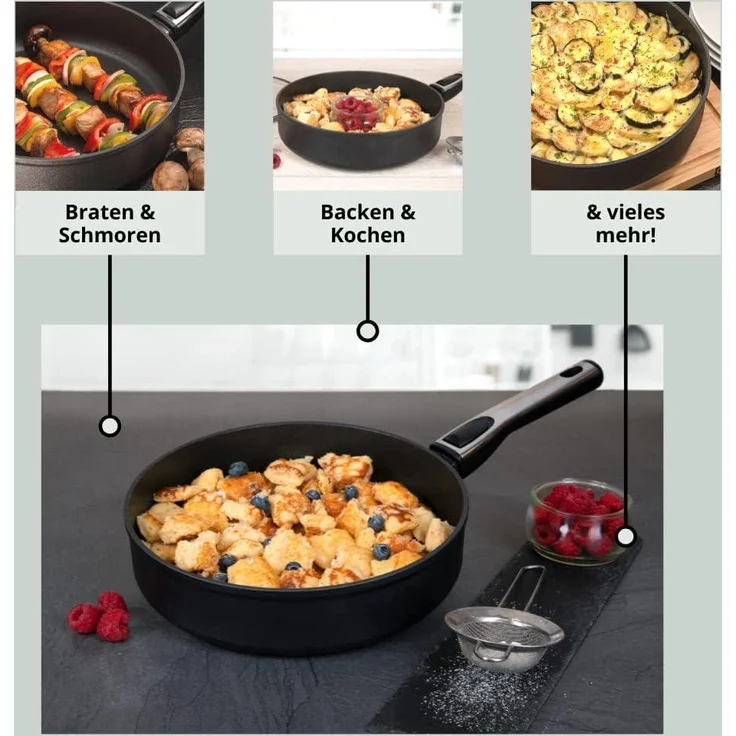 Pfannen Bratpfannen Pfannenset Cerafit Plasma Antihaft Beschichtung Genius NEU Hochrandpfanne Ø28cm + Glasdeckel 24691 – Bild 2