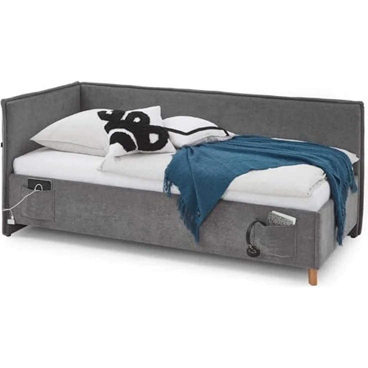 Basis-Liege mit Bettkasten Foggia / Fun, Stoff, Beige, 128 x 90 x 208 cm – Bild 1