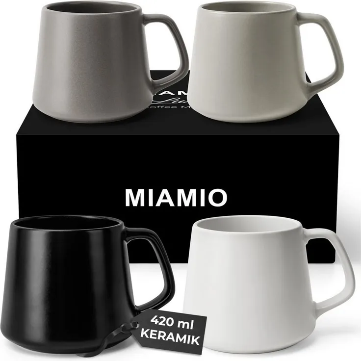 MiaMio Tasse Luxe Kaffeebecher 420 ml Classic Pastel, 4-tlg, Keramik