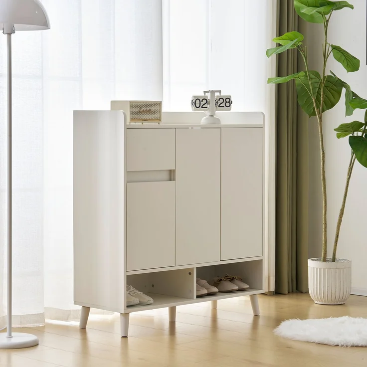 Merax Schuhschrank, Kommode, Sideboard, mit verstellbaren Einlegeböden – Minimalistischer Home Organizer mit Massivholzbeinen , Weiß – Bild 3