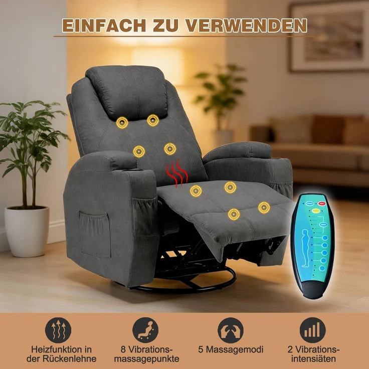 Thanaddo Massagesessel Relaxsessel Massagesessel Fernsehsessel, mit Liegefunktion – Bild 5