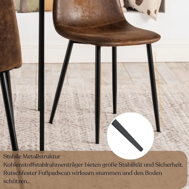FurnitureR Bürohocker Set 4er - Höhenverstellbar, Braunes Veloursimitat, Metallkreuzfuß, Drehbar, Hocker für Werkbank & Arbeitsplatz – Bild 6