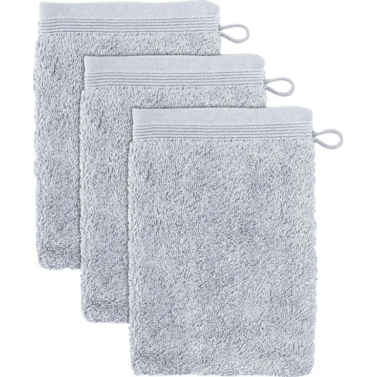 möve Superwuschel Waschhandschuh 15x20 cm aus 100% Baumwolle, silver 3er Set