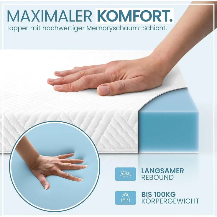 Gentle North, Topper Memory Schaum Topper 5/7 cm - Matratzentopper, 5 cm hoch, Memoryschaum, ergonomisch, rutschfest, schadstoffgeprüft – Bild 4