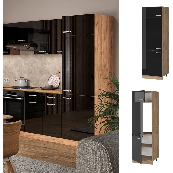 Kühlumbauschrank R-Line Schwarz Hochglanz 60 cm Vicco – Bild 2