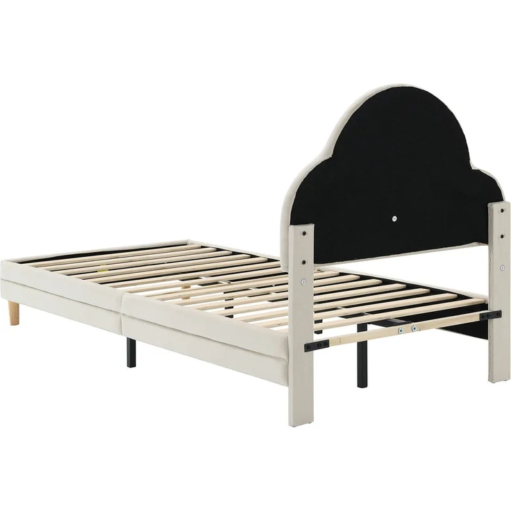 Polsterbett mit RGB LED-Beleuchtung und Lattenrost, 90x200 cm, Einzelbett mit Kopfteil und Lattenrost, Jugendbett, Samt – Bild 7