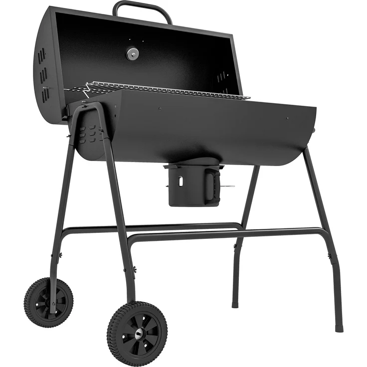 JARDJ Holzkohlegrill aus Metall BBQ Smoker mit Deckel Thermometer Räder Grillwagen 95x71,5x102 cm Schwarz – Bild 2
