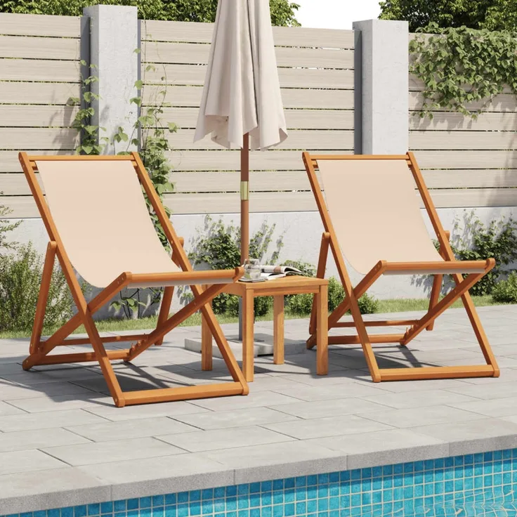 vidaXL Strandstühle 2 Stk. Klappbar Beige Stoff und Massivholz 3214498
