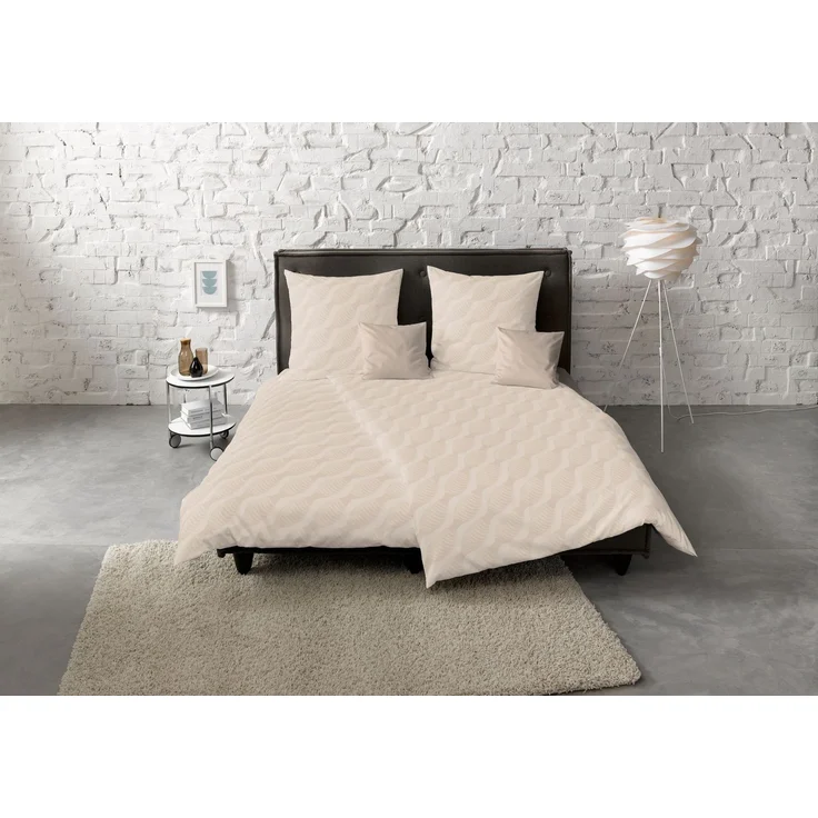 Fleuresse Havanna Damast Bettwäsche uni 135x200 Muscheln Knoten beige 454616-9050 – Bild 1