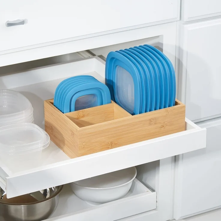 mDesign Deckelhalter Aufbewahrungskorb Organizer 3 Fächer Küche Bambus Natur – Bild 3