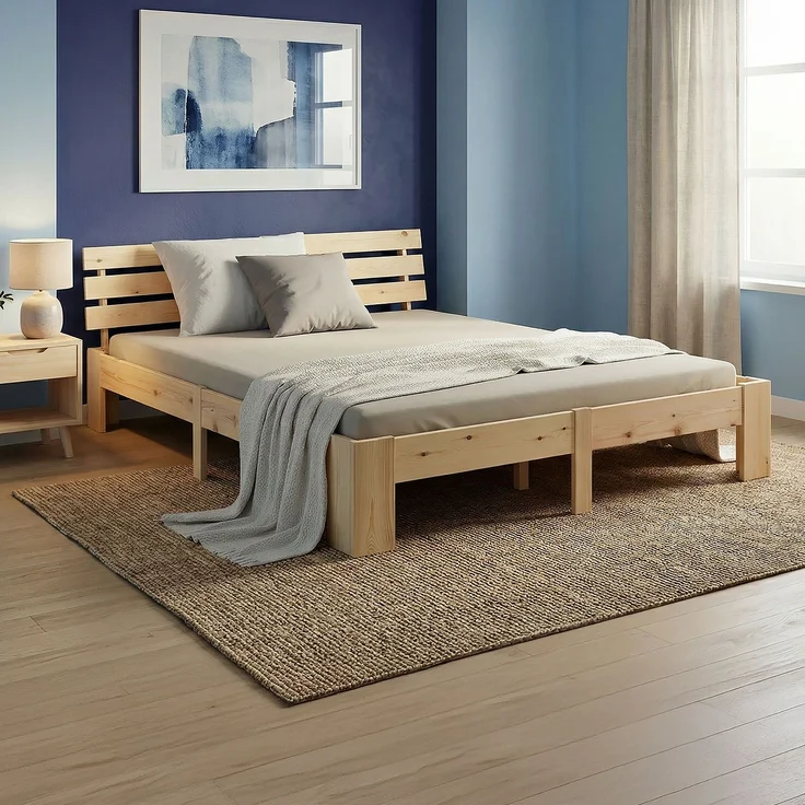 Holzbett mit Federkernmatratze 140x200 Jugendbett Doppelbett Bett Holzbettrahmen Natur Massiv Holz Lattenrost – Bild 8