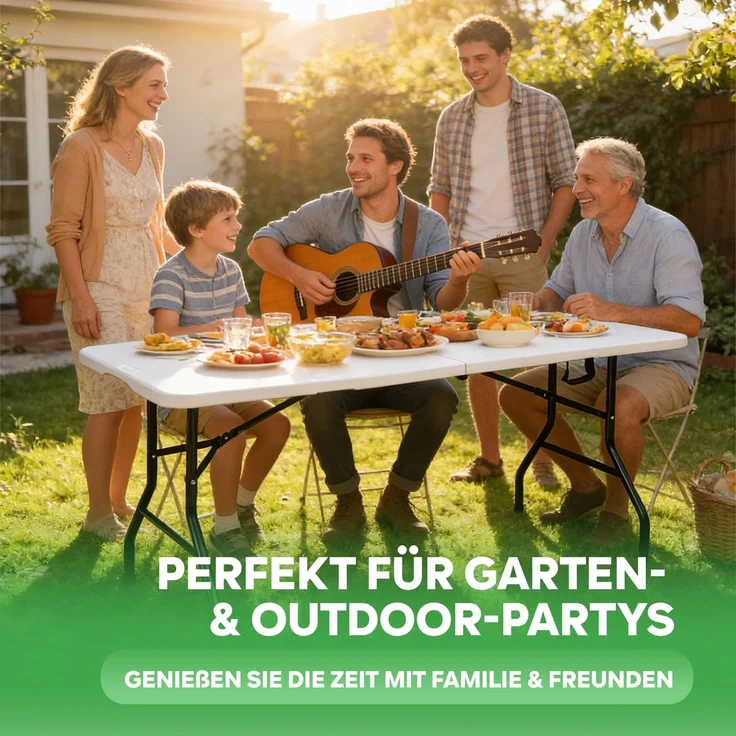 Eiryss Klappbarer Gartentisch 180x74cm, Outdoor Campingtisch für 8 Personen, weiß mit Kunststoffplatte & Metallrahmen, belastbar 150kg, 3 Sicherheitsverschlüsse, Buffetstisch für Garten, Balkon – Bild 9