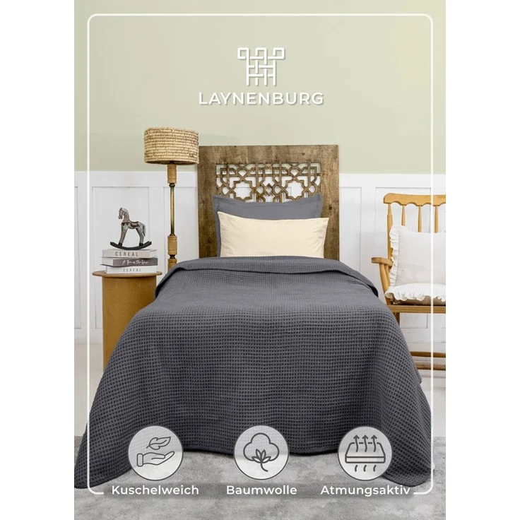 Wohndecke Wohndecke Waffelpique aus Baumwolle - Kuscheldecke, Baumwolldecke -, Laynenburg, Decke als Sofa-decke, Couchdecke, Wolldecke aus Baumwollmix – Bild 1