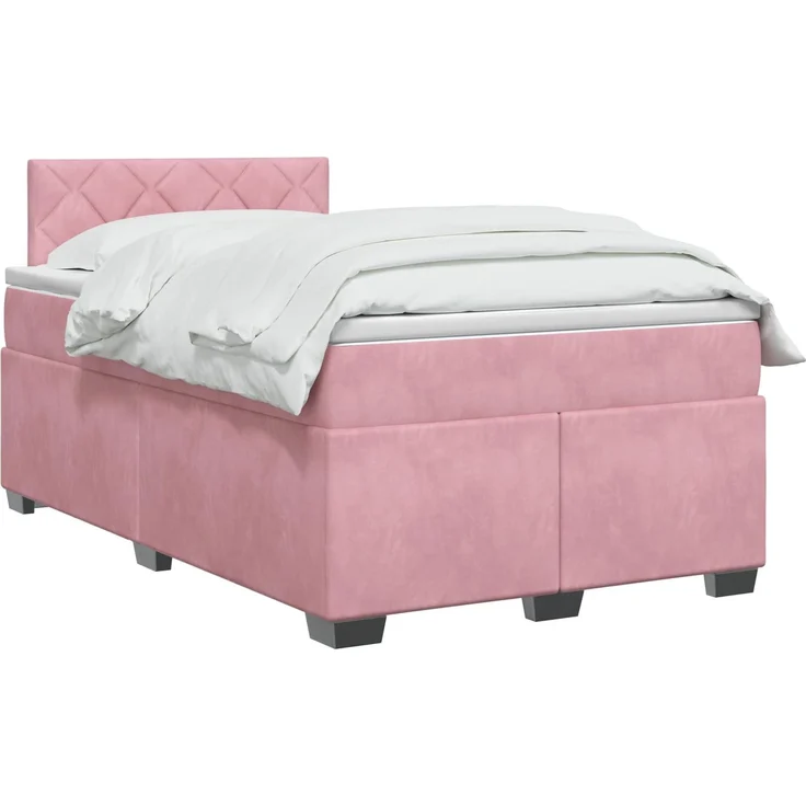 vidaXL Boxspringbett mit Matratze mit Kopfteil Rosa 120 x 190 cm Samt 3450685 – Bild 3