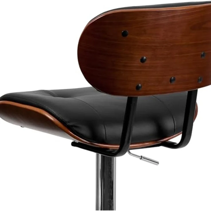Flash Furniture Barhocker aus Walnussholz mit Verstellbarer Höhe und mit Knöpfen gestepptem schwarzem Vinyl-Polster – Bild 7