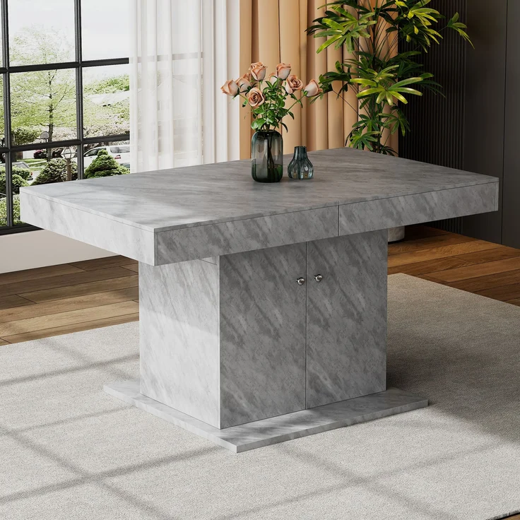 Ausziehbarer Esstisch 140/180x80x76 cm, Betonoptik Grau, mit Stauraum – Bild 4