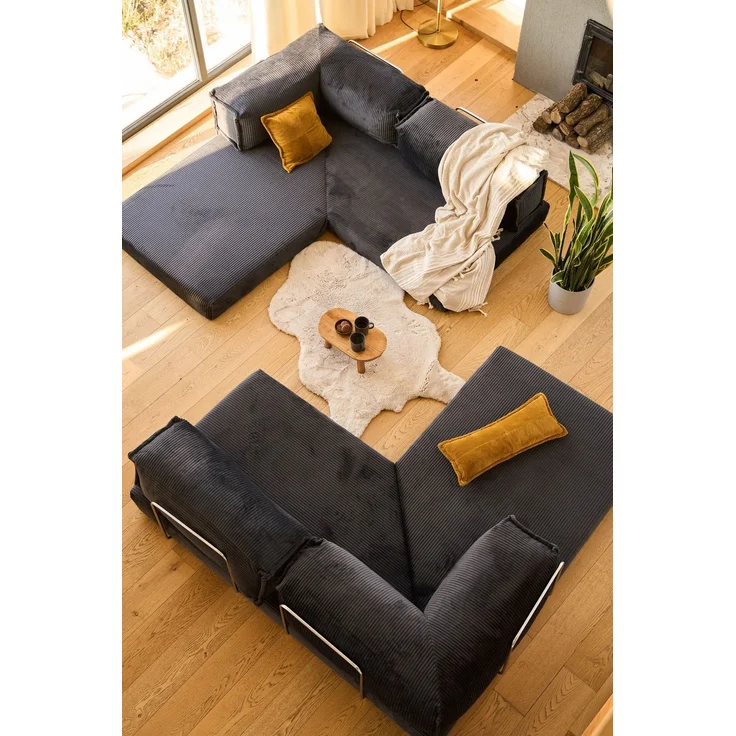 Ecksofa mit Schlaffunktion, 300 cm, braun, 100% Gerippter Plüschstoff, Abnehmbarer Bezug, 4 Kissen, haustierfreundlich, rutschfest – Bild 7