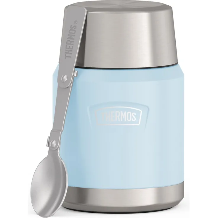 Thermos ICON Thermobehälter für Essen 0,47 l, 14 h heiß, sky mat | 24 h kalt, auslaufsicherer Edelstahl-Isolierbehälter, Lunchpot mit Löffel für Suppe, Pasta, Büro & unterweg, hellblau
