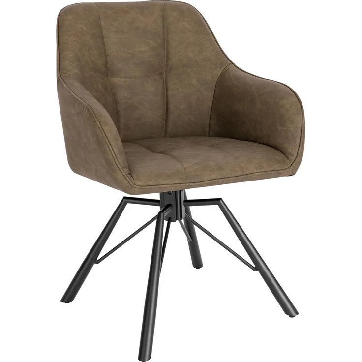 WOLTU Esszimmerstuhl 1er Set drehbar, 360° Drehstuhl Armlehne Küche | Kunstleder gepolstert, FSC-Holz & Metallgestell, Verstellbare Fußpads, belastbar 150kg, für Wohnzimmer Schlafzimmer，Braun