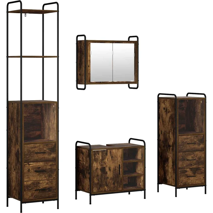vidaXL Badezimmerschrank-Set 4 stk. Räuchereiche 40 x 36 x 200,5 cm 3444677 – Bild 2