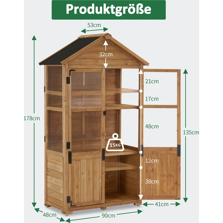 M MCombo Gartenschrank Holz Klein, Outdoor Gartenhaus Gerätehaus Wetterfest, Gewächshaus für Balkon & Terrasse, 0111 (Natur) – Bild 3