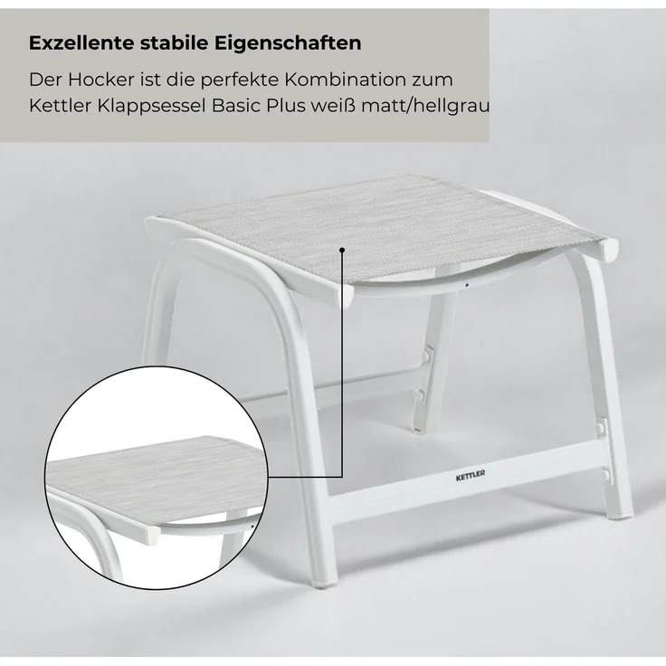 Kettler Basic Plus Hocker Weiß/Hellgrau 0301203-5200 – Bild 4
