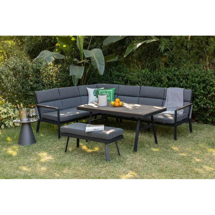 Gardissimo 'Nara Oak XL' Dining Lounge mit Ecksofa, Esstisch, Bank, Sessel & Kissen, Wetterfest, bis 10 Personen, Links – Bild 6