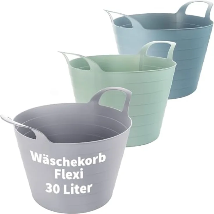 Centi Wäschewanne Flexibler Wäschekorb mit Griffen, robust, 3er-Set (3er-Set), Waschschüssel mit Griffen