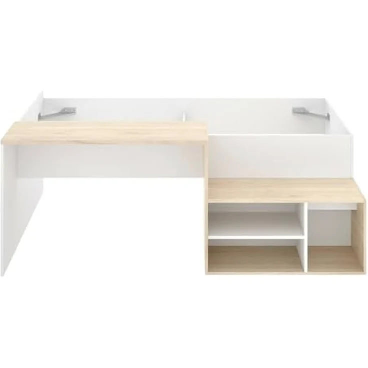 Dmora - Schlafzimmer Cervino, Einzelbett für Schlafzimmer, Set mit Schreibtisch und Regalen, 195 x 134 x 73 cm, Weiß und Eiche – Bild 6