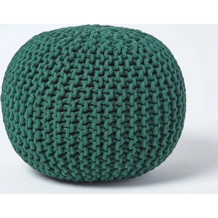 Homescapes Pouf Runder Strickpouf 100% Baumwolle, tannengrün – Bild 5