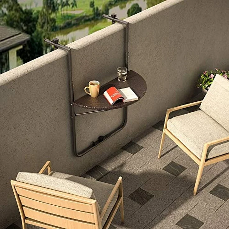 BAKAJI Tisch für den Außenbereich, Balkon, zusammenklappbar, Metall und Polyrattan, Braun, Standard – Bild 7