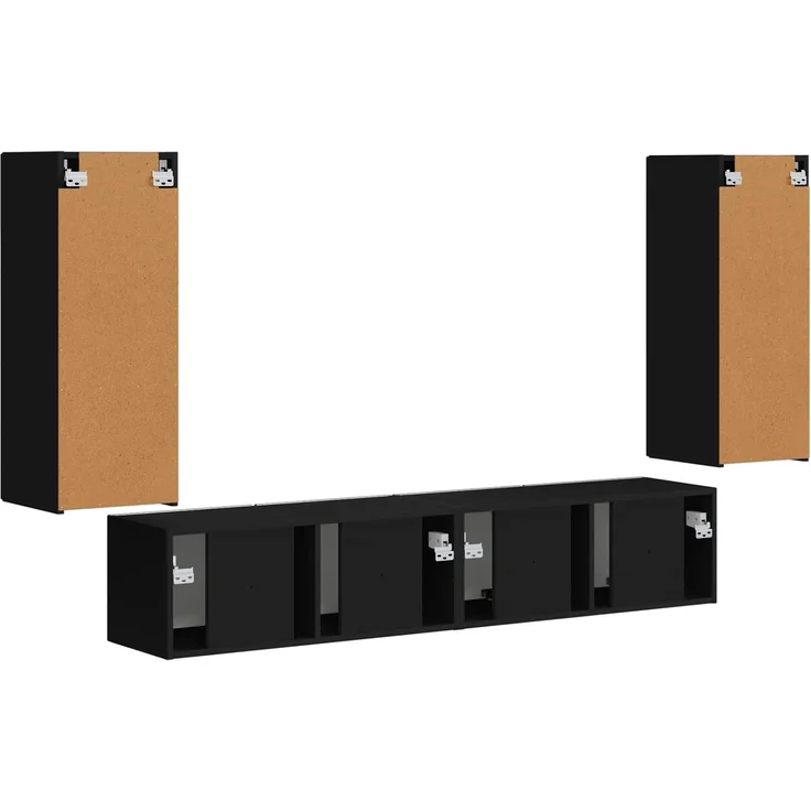 vidaXL TV-Wandregal-Set Wandmontiert 4 pcs Schwarz Holzwerkstoff 3408917 – Bild 8