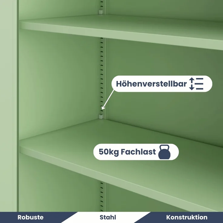 Aktenschrank abschließbar KADO - 5 Ebenen verstellbar, Flügeltüren | Metallschrank Werkstatt Mehrzweckschrank Büroschrank aus Stahl Werkzeugschrank, 185x45x40cm Pastellgrün – Bild 4