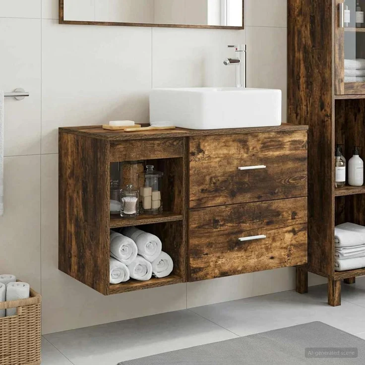 vidaXL Badezimmerschrank-Set 2 stk. Geräucherte Eiche 3403884 – Bild 1