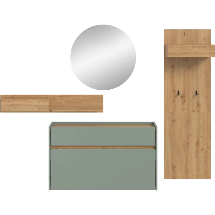 Garderobenkombination B/H/T: 197x205x32 cm in Salbei Nachbildung und Artisan Oak Nachbildung – Bild 2