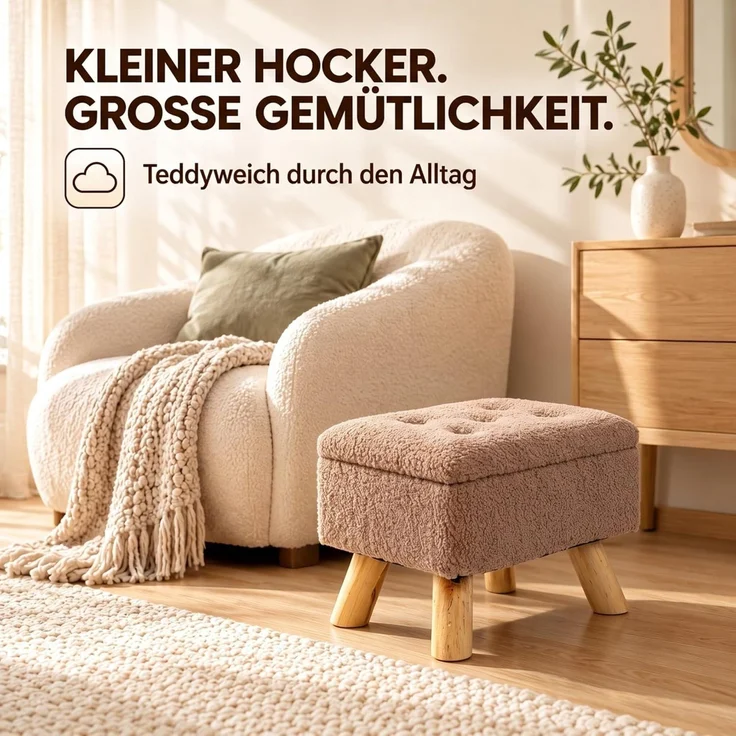 Relaxdays Hocker mit Stauraum Teddystoff – Bild 4