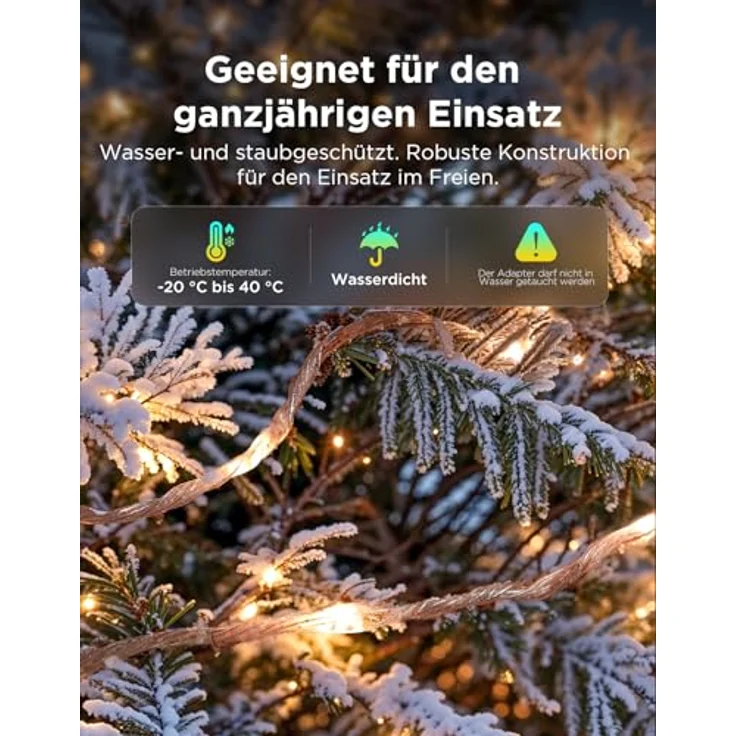 Govee RGBICW Weihnachtsbeleuchtung 500 LEDs Christmas Lights, 50M Smarte Lichterkette Innen für Weihnachtsbaum, APP-Steuerung,130+ Szenen-Modi, IP65, Kompatibel mit Alexa, Grünes Kabel – Bild 8