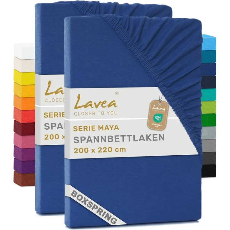 Lavea Spannbettlaken Maya, in Gr. 60x140, 90x200, 120x200, 140x200, 180x200 oder 200x220 cm, Baumwolle, Gummizug: rundum, (2 Stück), Jersey Spannbetttuch für Topper, Boxspring- und Wasserbetten