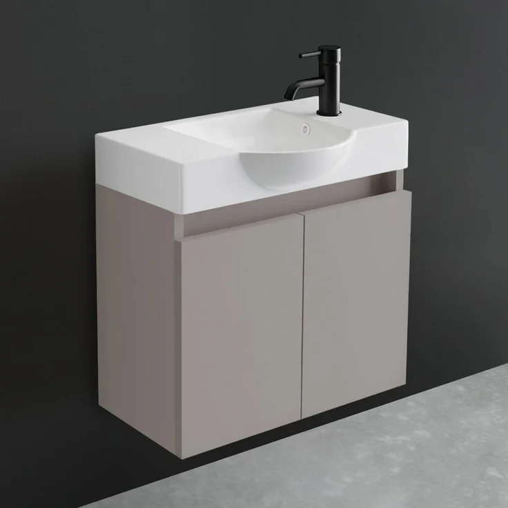 Alpenberger Badmöbel-Set Gäste WC Waschbecken mit Unterschrank 55 cm Breit, (Kleiner Stauraum Schrank, Moderne Waschplätze), Waschtisch mit Unterschrank Light Coffee – Bild 5