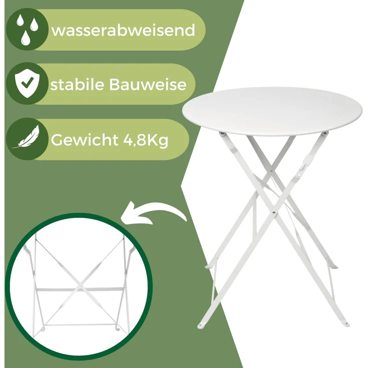 Albatros Bistroset 3-teilig Weiß – Bistrotisch mit 2 Stühlen – klappbare Stühle und Tisch aus robustem Metall – optimal als Balkonmöbel Set oder Gartenmöbel in modernem Design – Bild 4