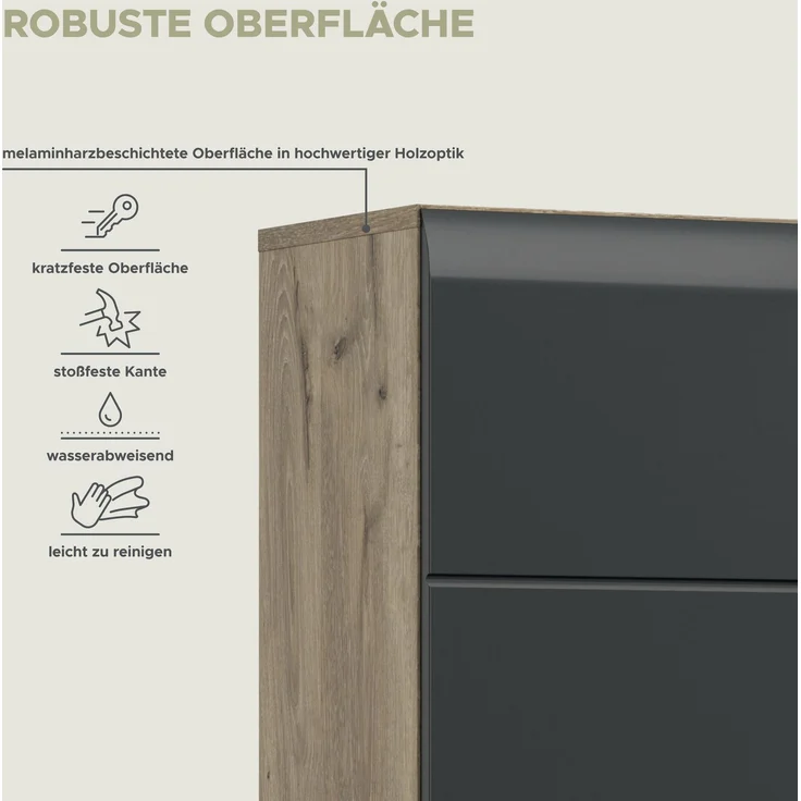 Hochschrank (B/H/T: 30x185x30 cm) in schwarz matt und Nox Oak Nachbildung – Bild 8