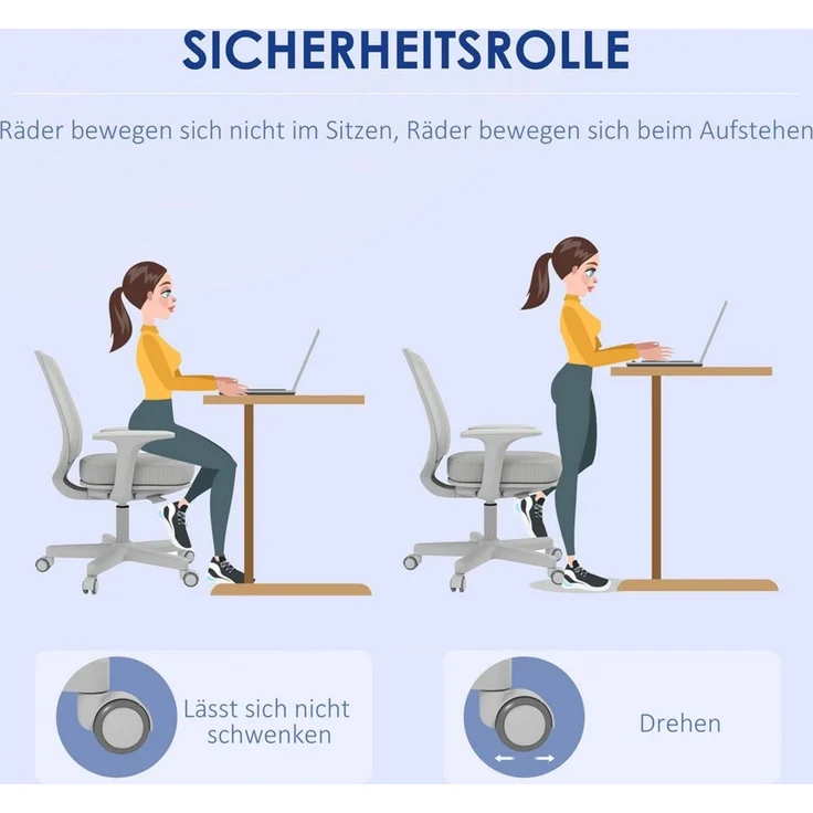 Vinsetto Bürostuhl mit Drehfunktion, höhenverstellbar (ergonomisch Schreibtischstuhl, 1 St), für Home-Office, Polyester, Grau – Bild 3
