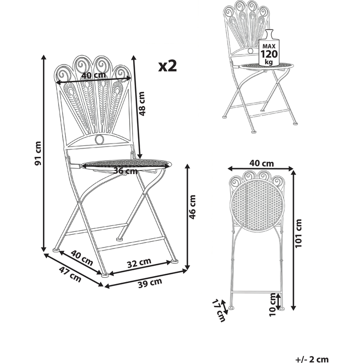 Gartenstuhl 2er Set PAVIA klappbar Metall Cremeweiß – Bild 2